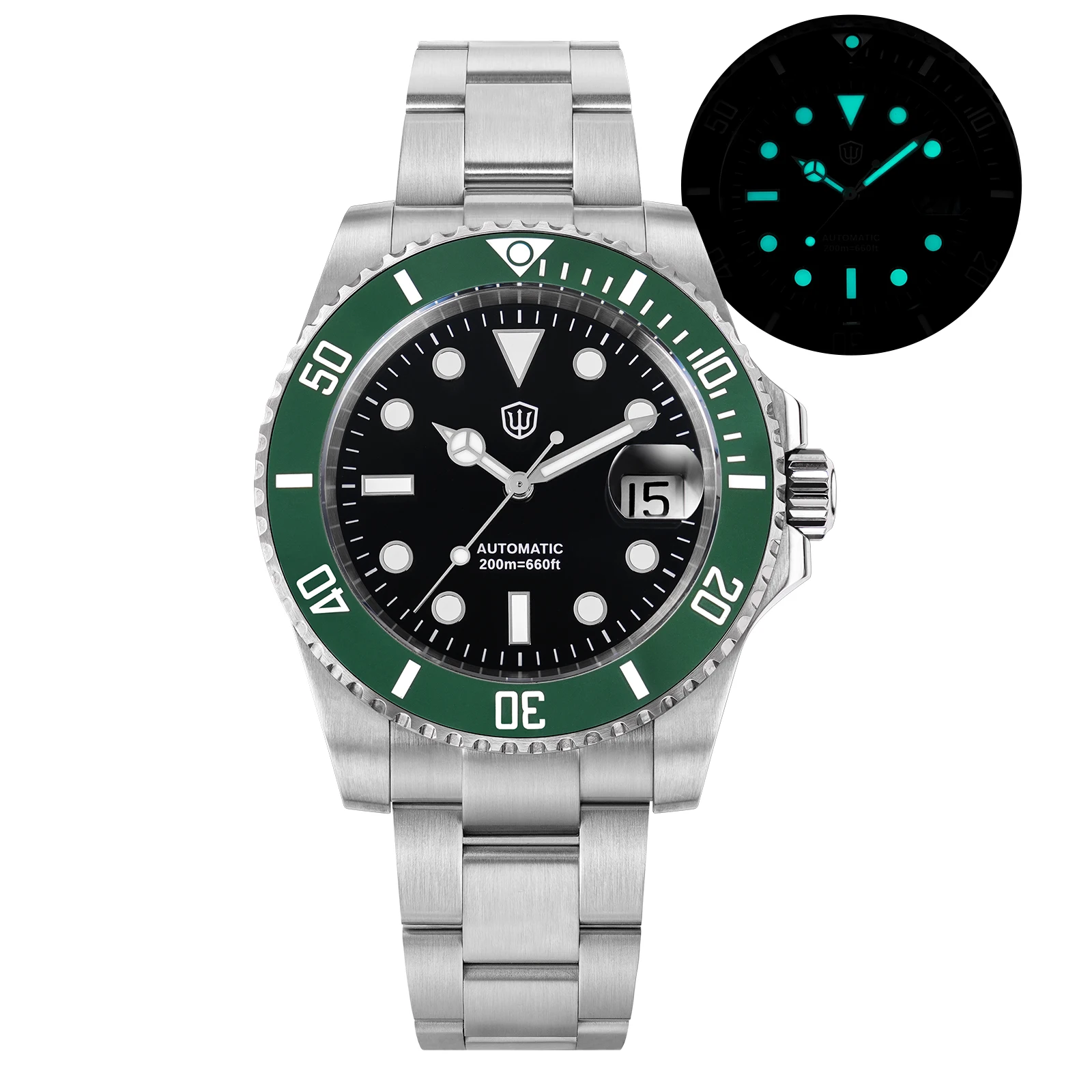 

Watchdives WD5512 Механические часы PT5000 Автоматический механизм Сапфировое стекло 20 бар Водонепроницаемые светящиеся 38 мм Роскошные часы для дайвинга