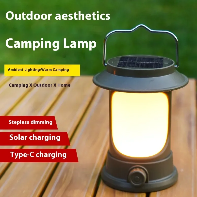 

Solar Portable Handheld Vintage Camping Lantern USB Rechargeable Outdoors Tent Light LED Warm Light Night Hiking Fishing Lamp