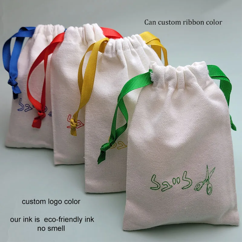 Custom Logo Red Drawstring Bags Linen cotton Muslin thick gifts Dust Sack Jewelry Packaging Pouch