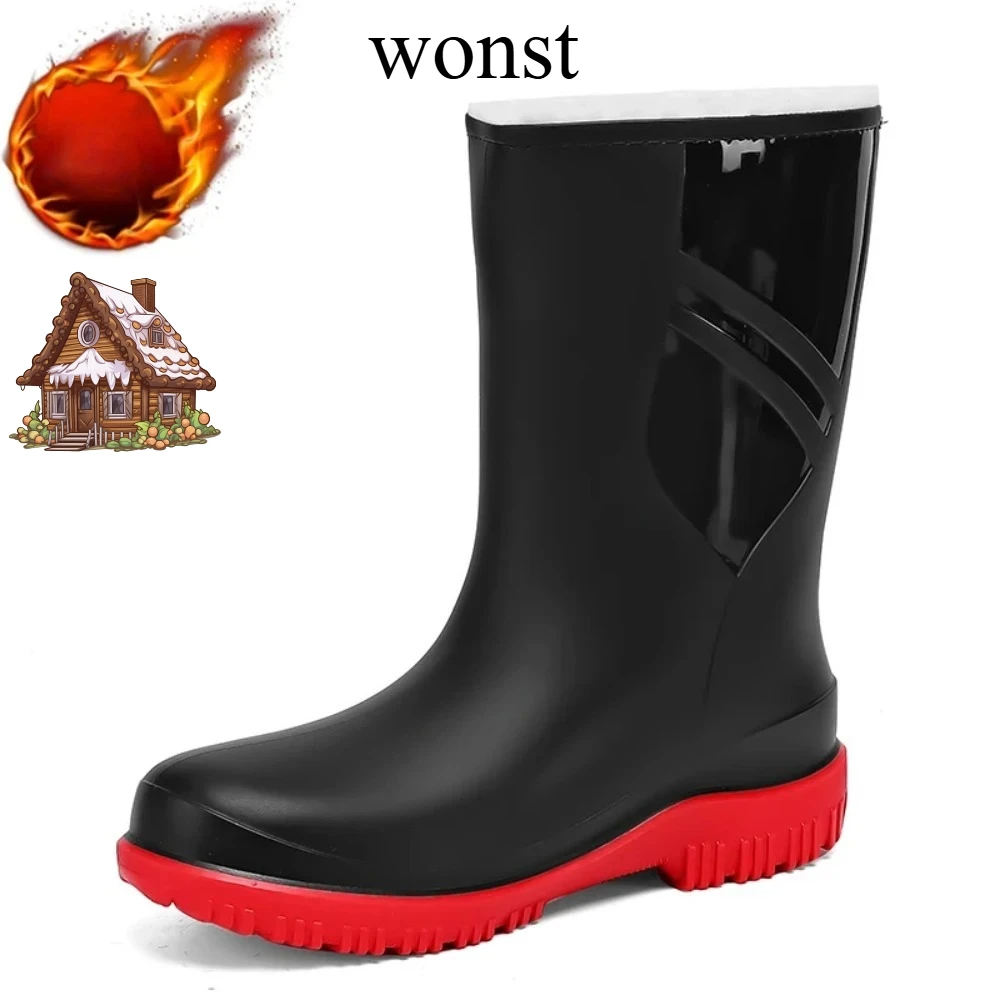 

Wonst 2026 Men's Mid-calf Rain Boots, Fashionable New Outdoor Cotton Warm Winter Water Shoes, Chef's Work Men's Shoes Botas
