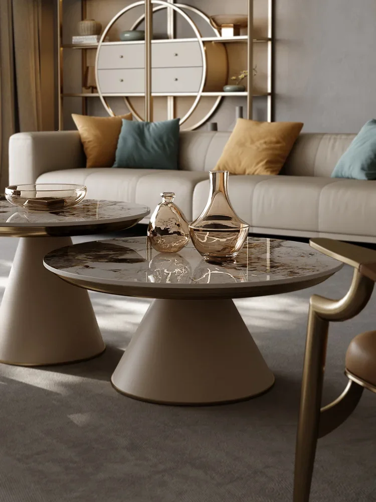 

Luxury modern size round rock plate coffee table Italian minimalist small living room home new advanced sense coffee table.