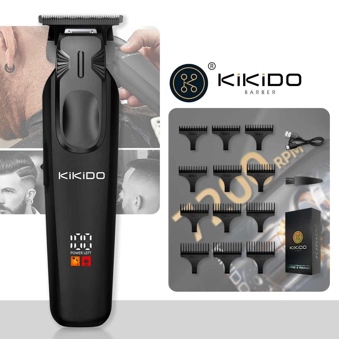 

KIKIDO Hair Cut Machine Professional Hair Clippers Electric Trimmers Machine Cordless Adjustable Body Beard Hair Clipper KK-311