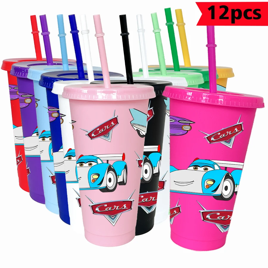 

12 pcs/pack Disney, Racing, Lightning McQueen 26oz Color Plastic Tumbler Birthday Party Drinking Utensils Juice Coffee Mug