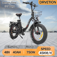 DRVETION CT20 Folding 750W Motor 48V40Ah Lithium Battery Hydraulic Brake Electric Bike 20*4.0-inch Fat Tire Mountain Snow E-Bike