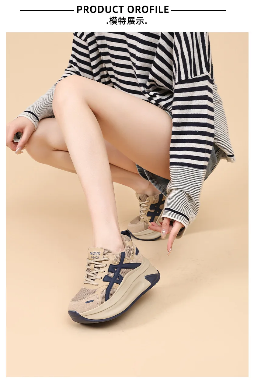 New Arrival 2026 Spring Chunky Sneakers Women's Thick Bottom Casual Mesh Shoes 8CM High Platform Breathable Sports Dad Shoes