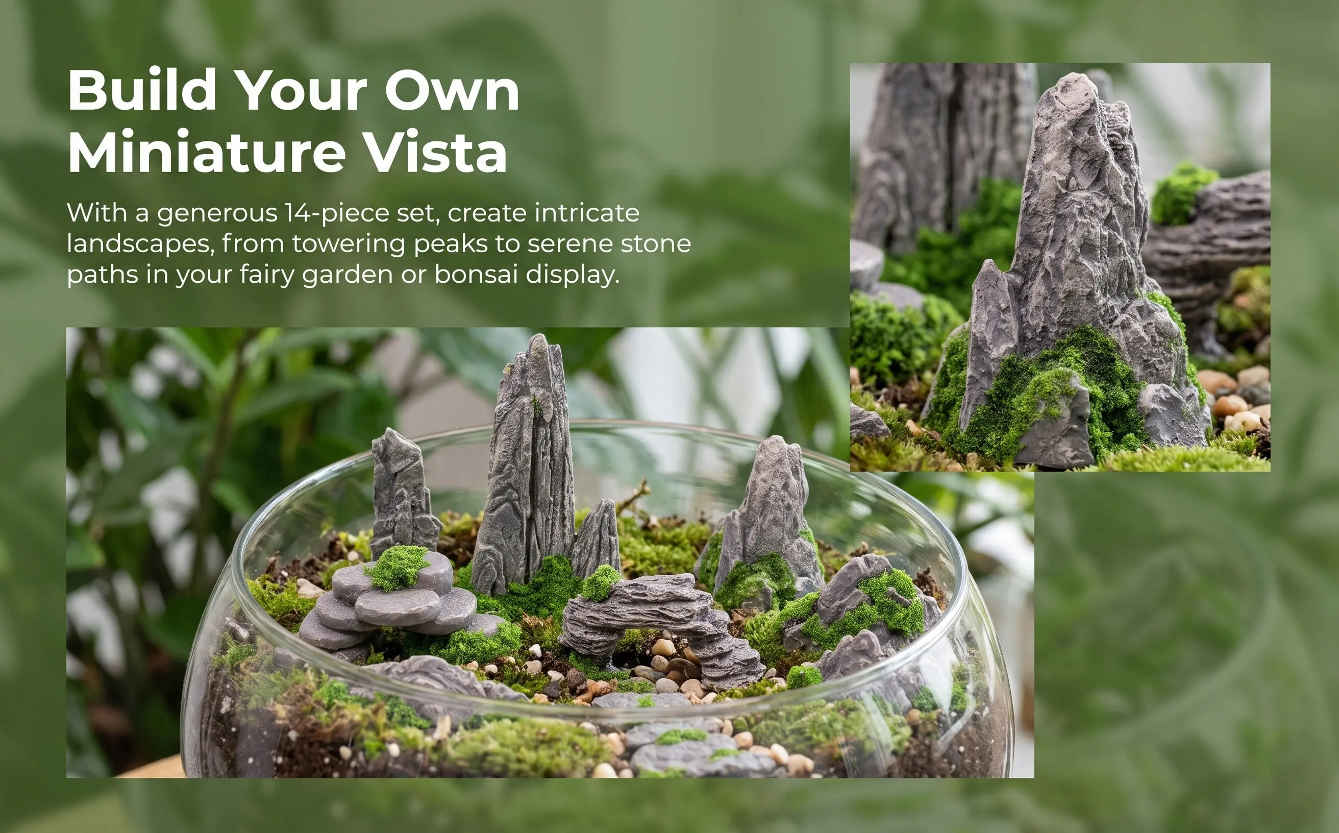 14Pcs Miniature Garden Resin Ornaments Landscape Decor for Bonsai Rockery Microscaping Flower Pot Desk Decor Indoor Outdoor Use