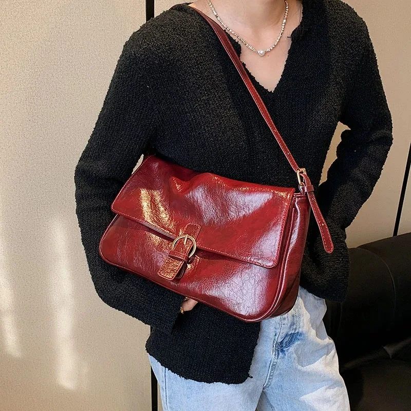 

PU Shoulder Bags Hasp Women's Bags on Sale 2025 High Quality Solid Woman Handbag Fashion Small Square Bag Bolsas Red