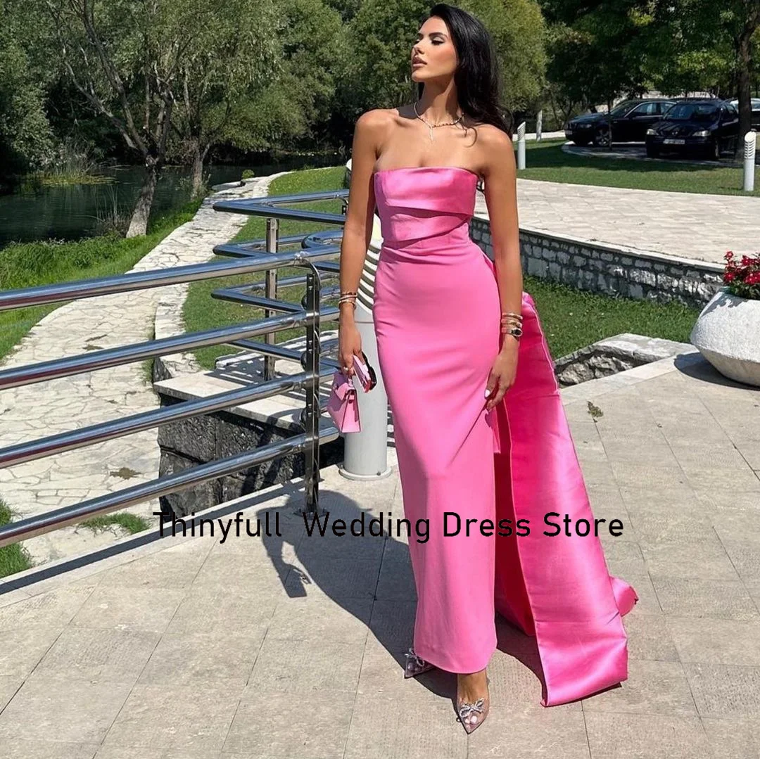 Thinyfull Mermaid Strapless Evening Dresses Sleeveless Saudi Arabic Prom Gown Satin Long Formal Occasion Dress Customized