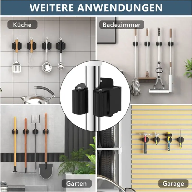 AA94-12PCS Broom And Mop Holder, Heavy Duty Garden Tool Organizer Rack Rake And Shovel Handle, Stainless Steel Mop Hanger - view 3