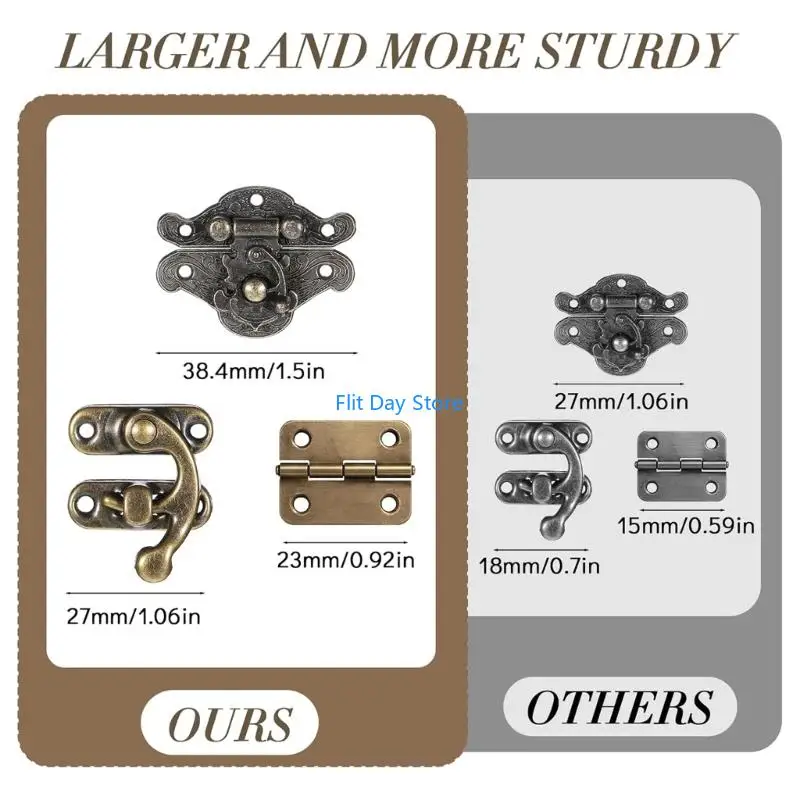 F92C Antique Finish Metal Jewelry Box Hinges Lock Set with Installation Screws