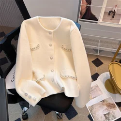 Autumn/winter French Style Tweed Cropped Mink White Jacket Women's Knitted Cardigan 2024 Winter Spring Style Outerwear