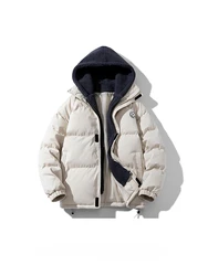 Men's Winter Hooded Fake Two-piece Spliced Cotton Coat Japanese Trendy Brand Retro Thickened Warm Windproof Couple Parkas Jacket