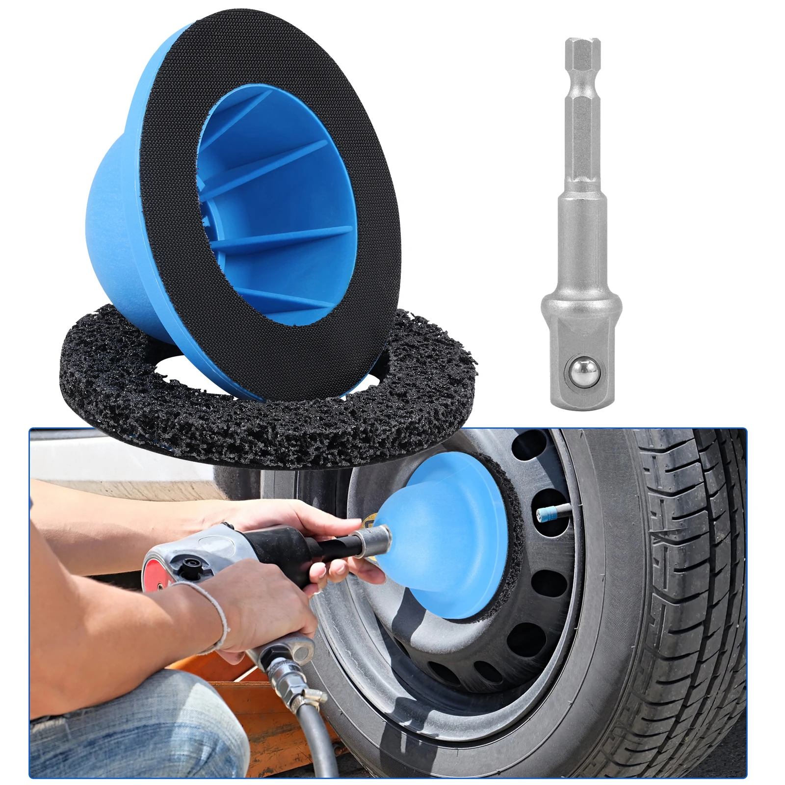 

Шлифовальная машина для ступицы колеса с адаптером отвертки Ступица колеса и грубым шлифовальным диском для очистки обода 150 мм для автомобиля, грузовика, мотоцикла