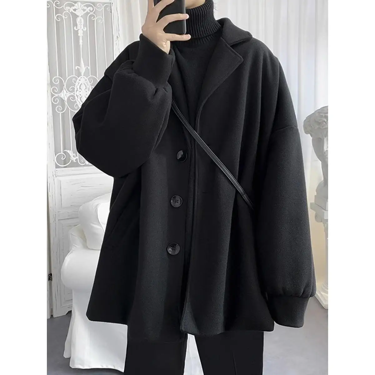 

Men's Woolen Suit Jaet ort Sle Autumn Winter Faion Casual Straight Hemline Polyester Fiber Thiened Long Sve Coat
