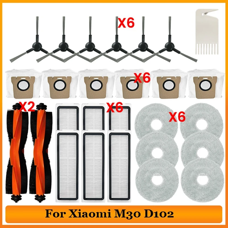 

M11K-For Xiaomi M30 D102 Vacuum Cleaner Spare Parts Main Side Brush Mop Pad Cloth Dust Bags Hepa Filter Replacement Parts
