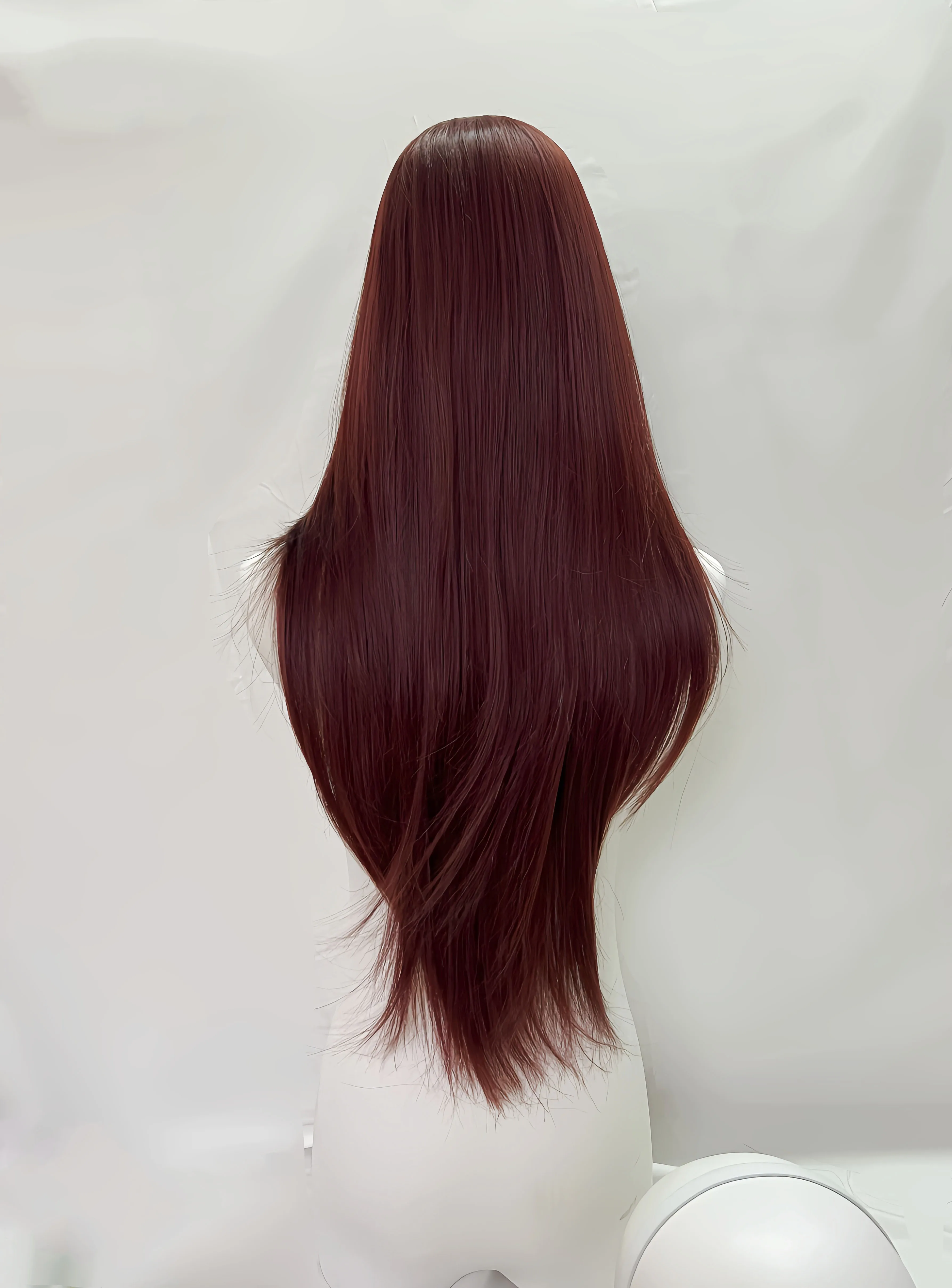 بورجوندي شعر مستعار أحمر للنساء طويل مستقيم عقال شعر مستعار مع الانفجارات لوليتا مقاومة للحرارة بيروكات صناعية للفتيات الاستخدام اليومي حفلة #6