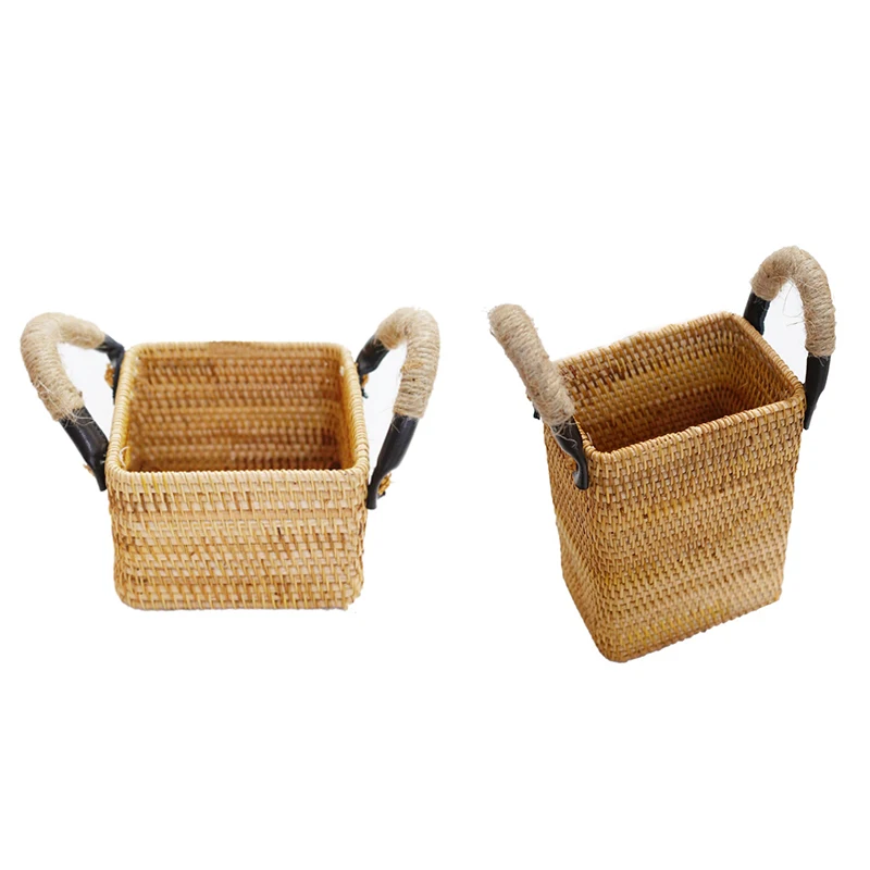 Handwoven Rattan Storage Tray With Handle Round Wicker Basket Bread Food Plate Fruit Cake Platter Dinner Serving Tray