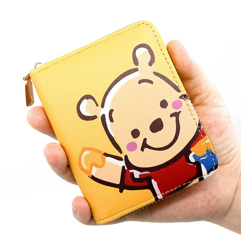 Disney Pooh Bear Wallet for Women Cartoon Winnie the Pooh Unisex Leather Short Wallet Cute Small Purse Bank Card Bag Girls Gift