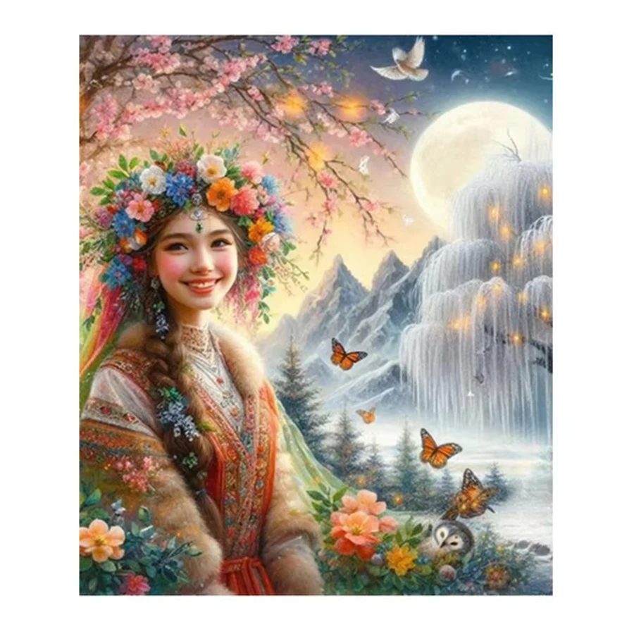 Diamond Art Painting Kits Cross Stitch Beautiful Woman Flowers 5D DIY Diamond Embroidery Portrait Rhinestones Full Mosaic Decor