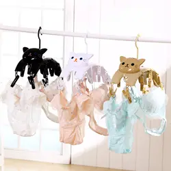 Cute Laundry Rack Cartoon Kitten Design Flexible Clothes Sock Hanger Wall Mounted Laundry Drying Rack for Towels Bras Lingerie