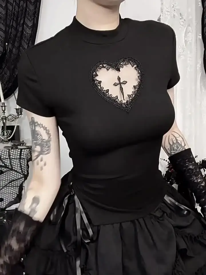 Y2k Gothic Basic T-shirt Women Vintage Streetwear Harajuku Grunge
