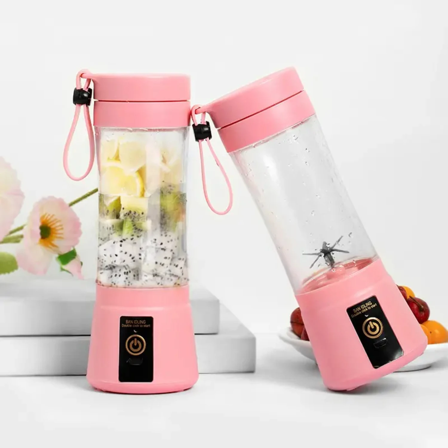 Lightweight and Portable Pink USB Rechargeable Personal Blender with 6 Sharp Blades - Compact Mini Smoothie Maker and Milkshake 