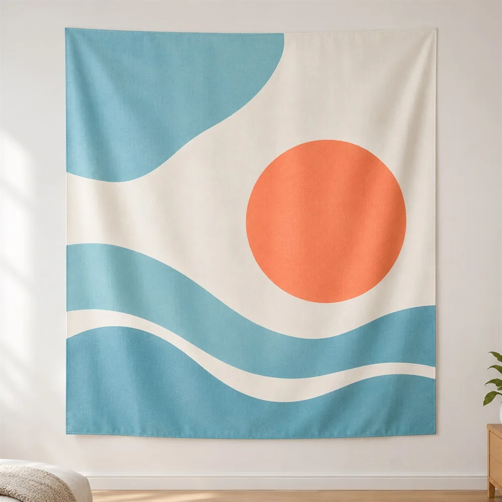VIKAMA Minimal Geometry Center Panel Tapestry Wall Hanging, Modern Wall Decor Tapestries for Bedroom Living Room Study Dorm