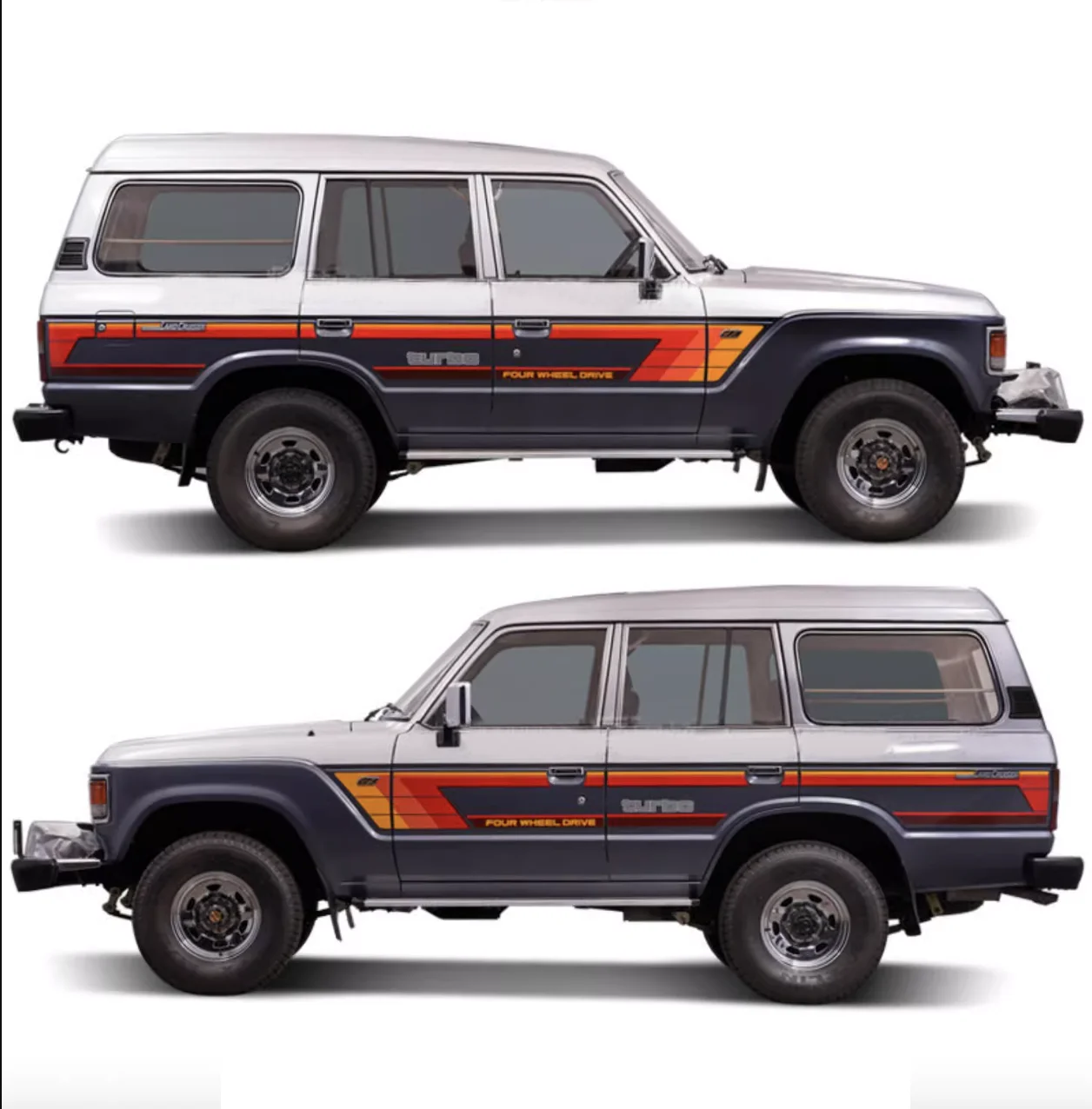 

Retro Tricolor Car Stickers Side Waist line Precut Modified Stripes Decal Vinyl Graphics Wrap Blackout for Land Cruiser 60 LC60