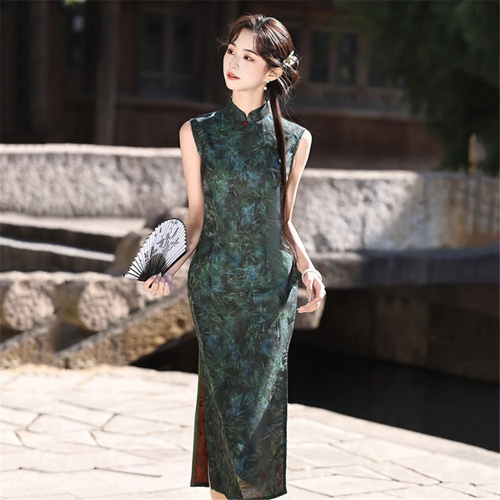 

Sexy Sleeveless Chinese Style Long Cheongsam Improved Young Style Women's Retro Slimming Qipao