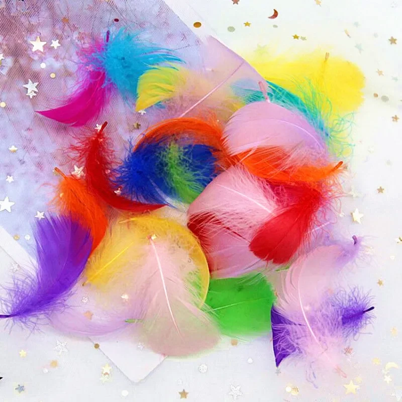 Plumes d'Oie Naturelles Flottantes de 4 à 8cm, Petite Plume de Couleur, pour Artisanat, Bijoux de Mariage, Décoration de la Maison, 100 Pièces