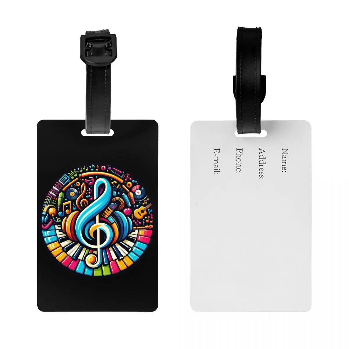 Custom Piano Keyboard Musical Notes Luggage Tag With Name Card Privacy Cover ID Label for Travel Bag Suitcase