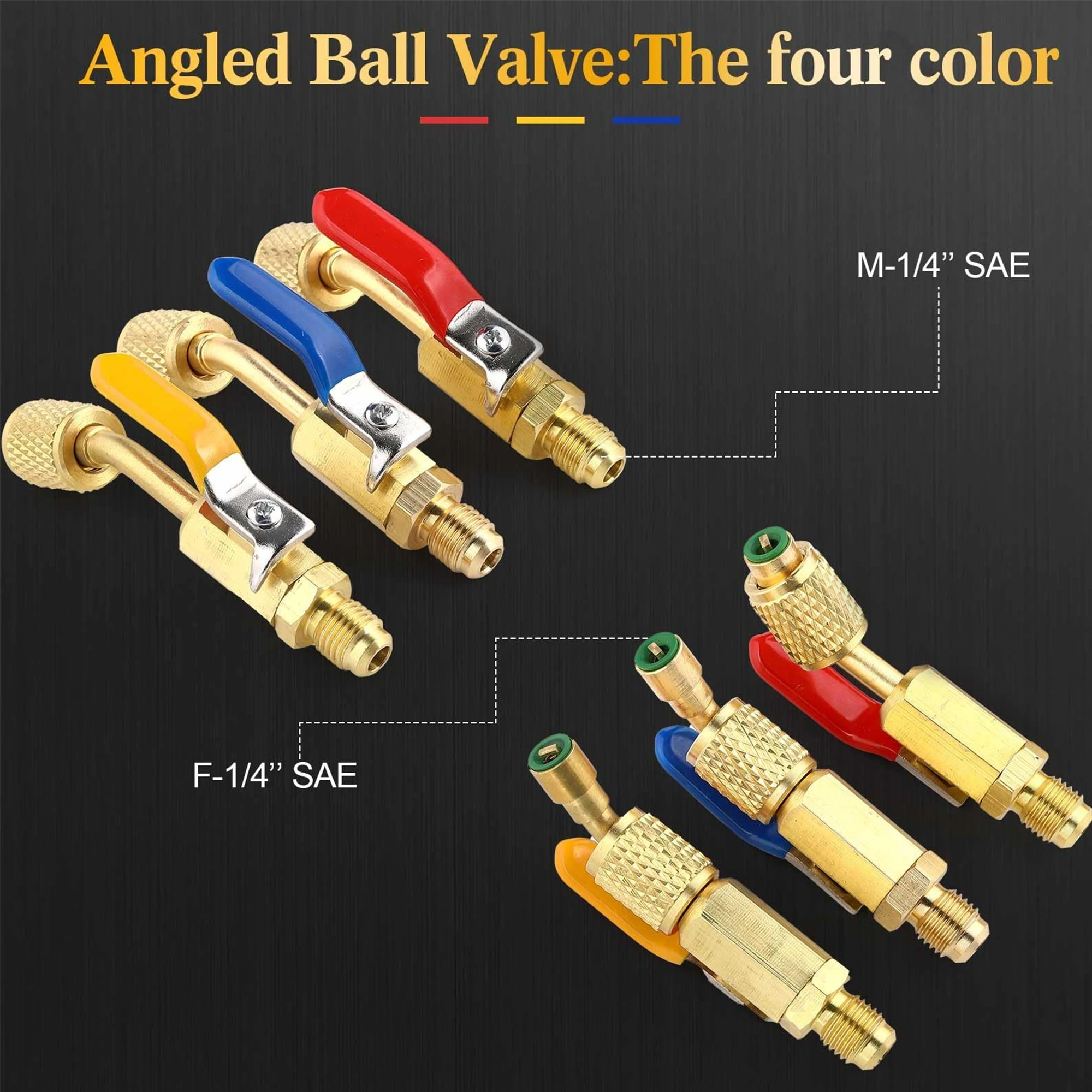 Air Conditioning Refrigerant Compact Ball Valve 1/4 Inch for R410A R134A R12 R22 HVAC Adapter 5/16Inch Female to 1/4Inch
