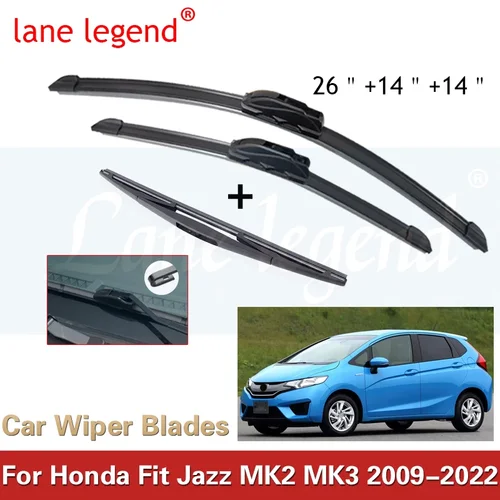 Escobillas de limpiaparabrisas delanteras y traseras para HONDA Fit Jazz MK2 MK3, accesorios de corte J U Hook 2009-2022 2015 2016 2017 2018 2019 2020