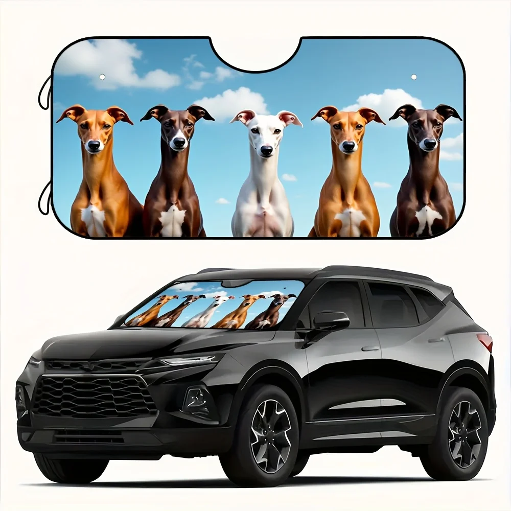 

1pc Adorable Greyhound Themed Auto Sunshade - Universal Windshield Visor With Playful Dog Design, Keeps Car Interior Comfortable