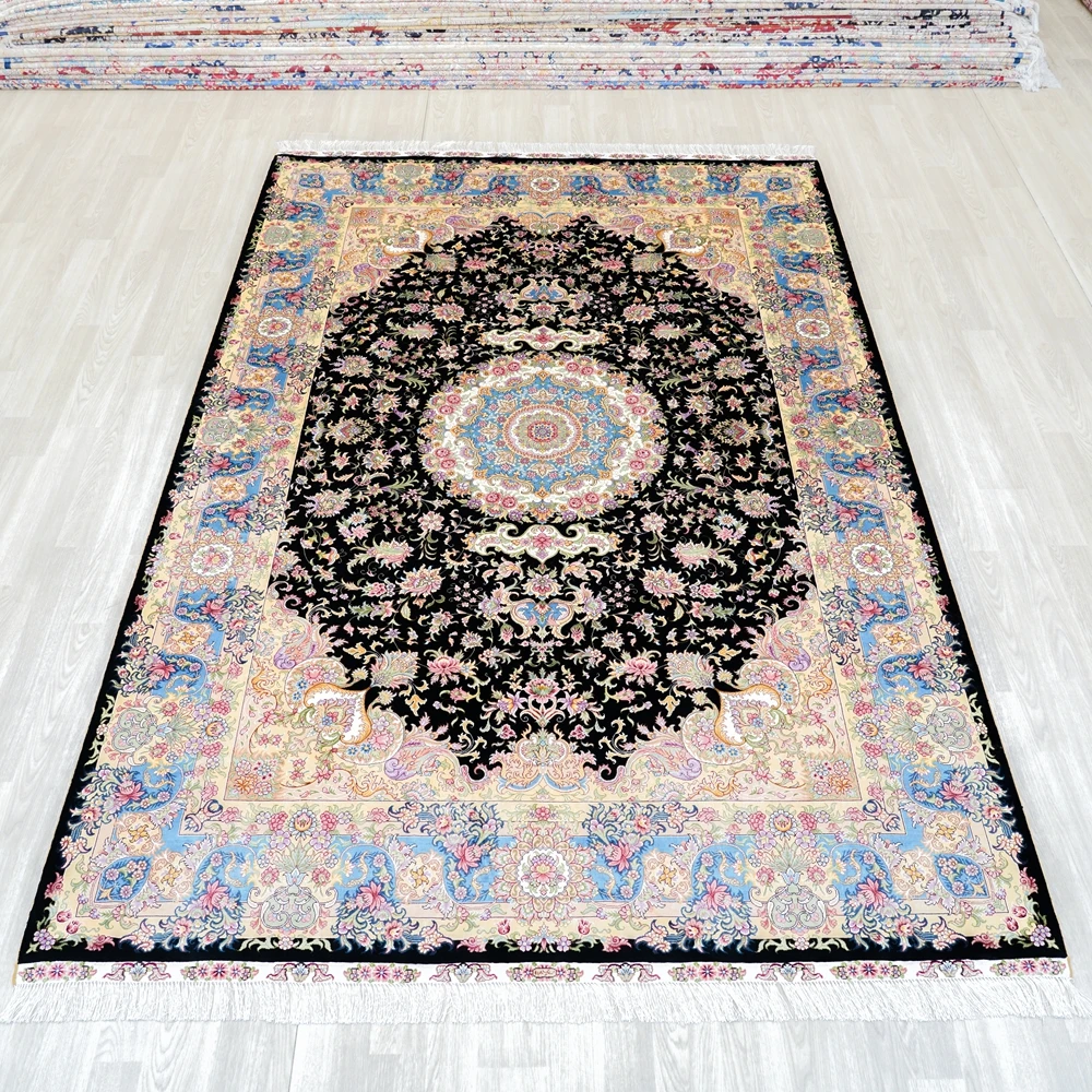 183x274cm Persian Handmade Silk Carpets Luxury High-end Living Room Rug Vintage Oriental Medallion Carpet for Room Home Decor