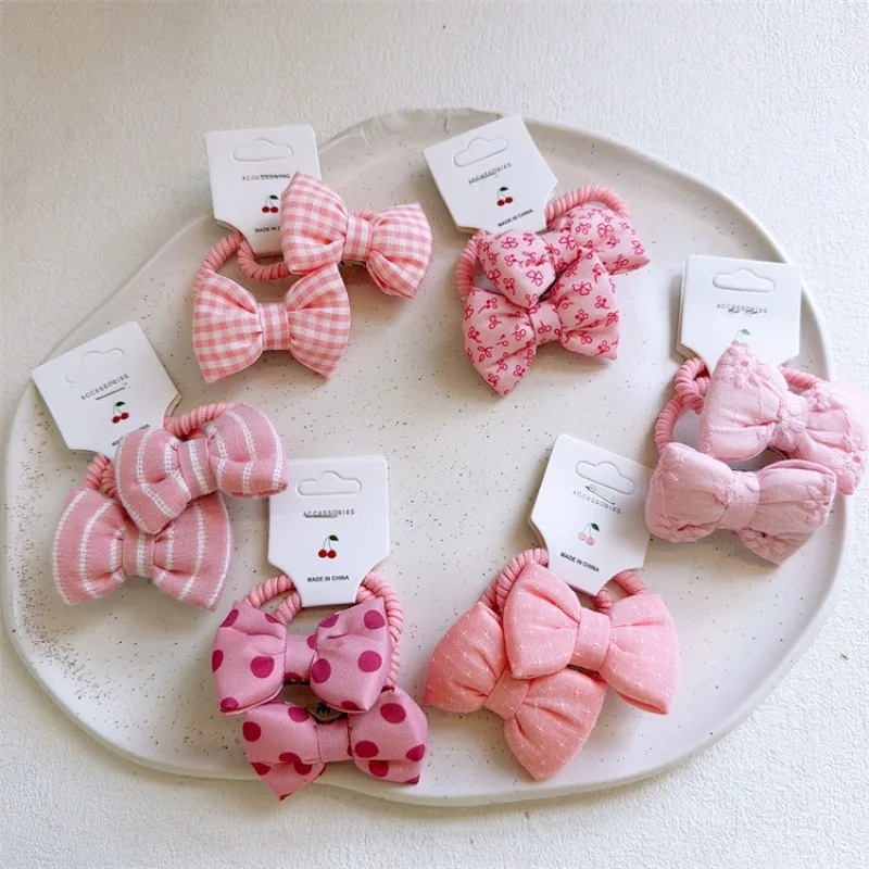 Pink Bow Elastic Hair Ties for Girls No Damage Ponytail Holders Cute Baby Toddler Hair Ropes Non Slip Soft Hair Accessories