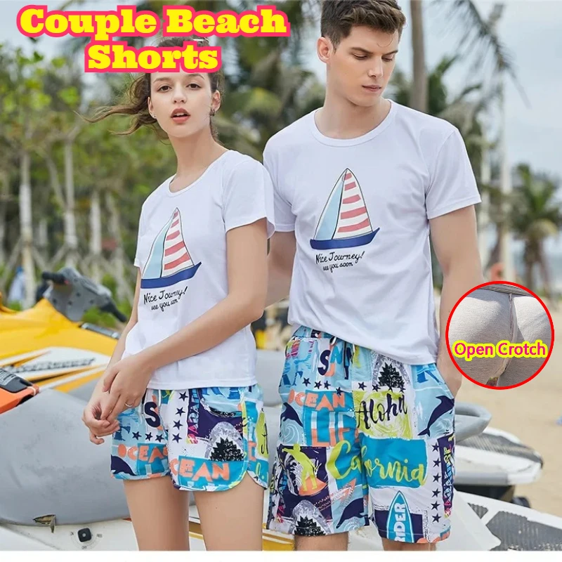 

Open Crotch Couple Beach Shorts Loose Five Point Quick Dry Swim Trunks Seaside Surf Rafting Water Breathable Lightweight Summer