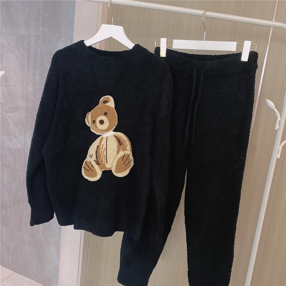 

Милый комплект домашней одежды с мультяшными медведями для пары: флисовая толстовка с круглым вырезом и длинными рукавами из мягкого полиэстера для осени и зимы