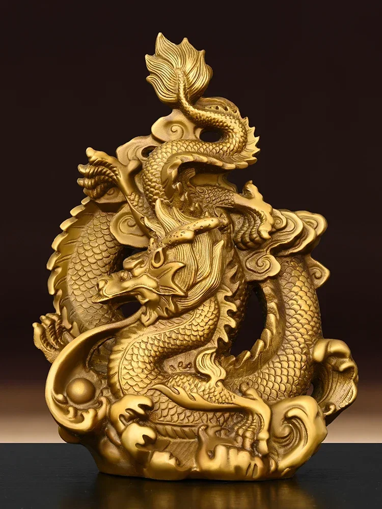 Bronze Animal Lucky Dragon Ornaments Fury Green Play Beads Gold Five Claws Home Desktop Decoration