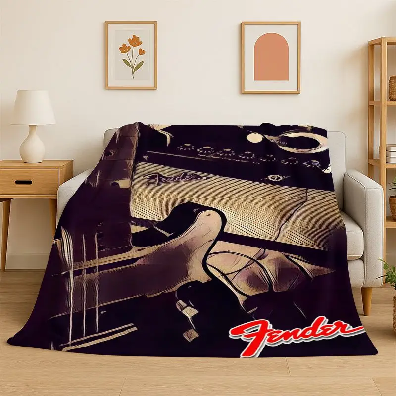 Retro Fender Guitar Logo Instruments Music Soft Flannel Throw Blanket,Cozy Blanket for Bed,Couch,Sofa,Bedroom,Living Room,Travel