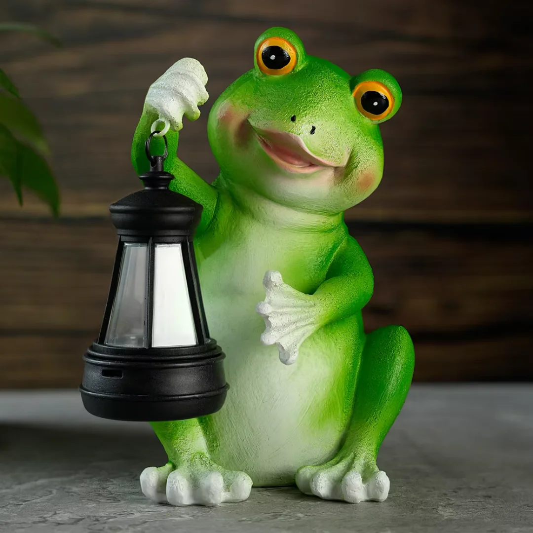 

Solar Frog Garden Statue with LED Lantern Outdoor Yard Patio Decorative Piece Ideal for Valentine's Day Or Housewarming Gifts