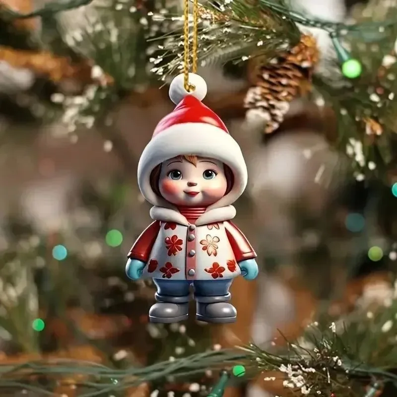 Christmas Flat Acrylic Hanging Pendants Santa Cluas Snowman Xmas Tree Drop Ornaments Merry Christmas Decor Happy New Year 2024