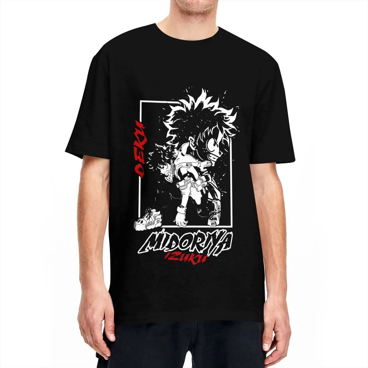 Men's Izuku Midoriya T Shirts Anime My Hero Academiaed Pure Cotton Clothing Short-Sleeve T Shirt Crew Neck Tshirt Plus Size 6XL