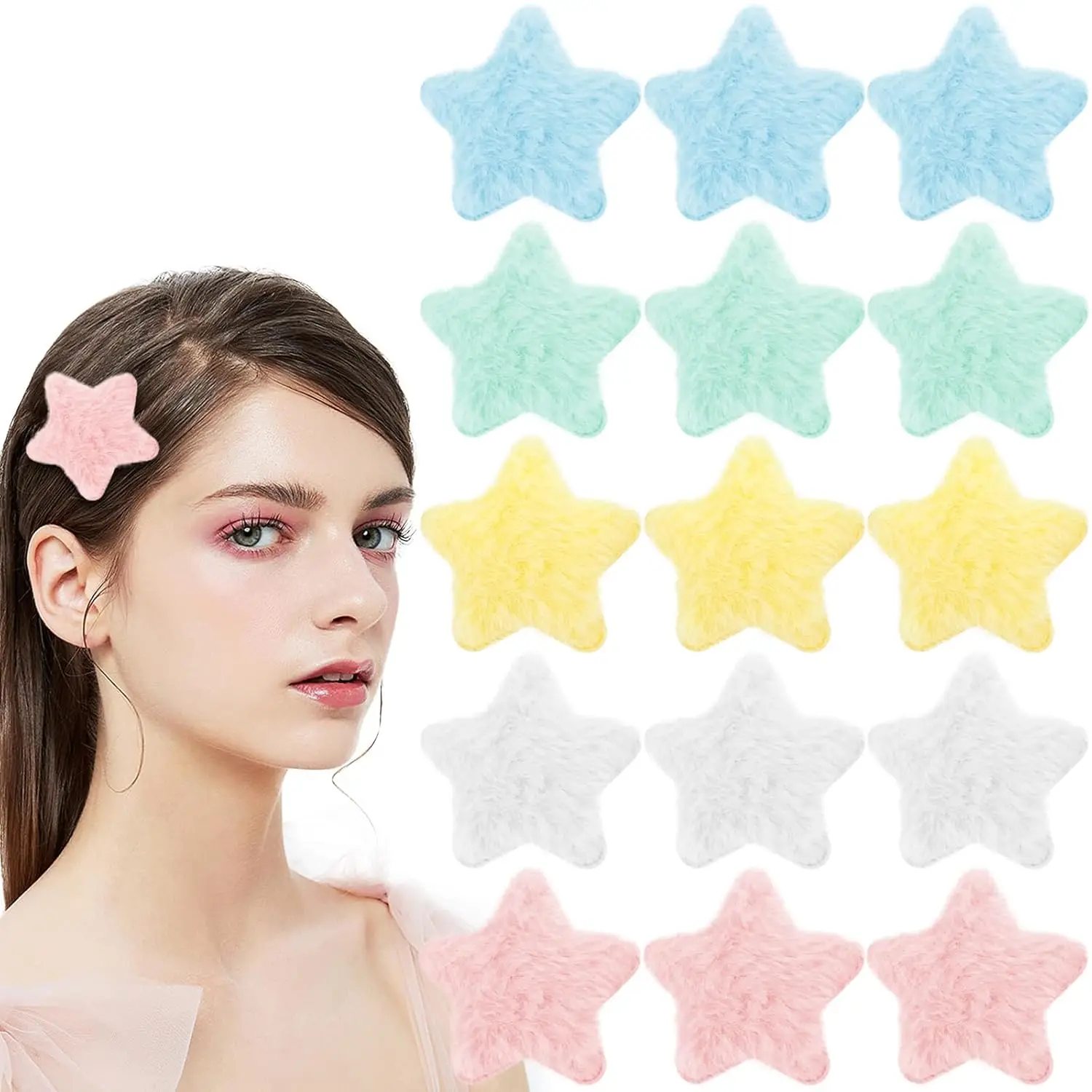 

Fluffy Star Hair Clips Y2K Cute Decorative Hair Barrettes Plush Fuzzy Star Shaped Alligator Duckbill Clips for Women Girls