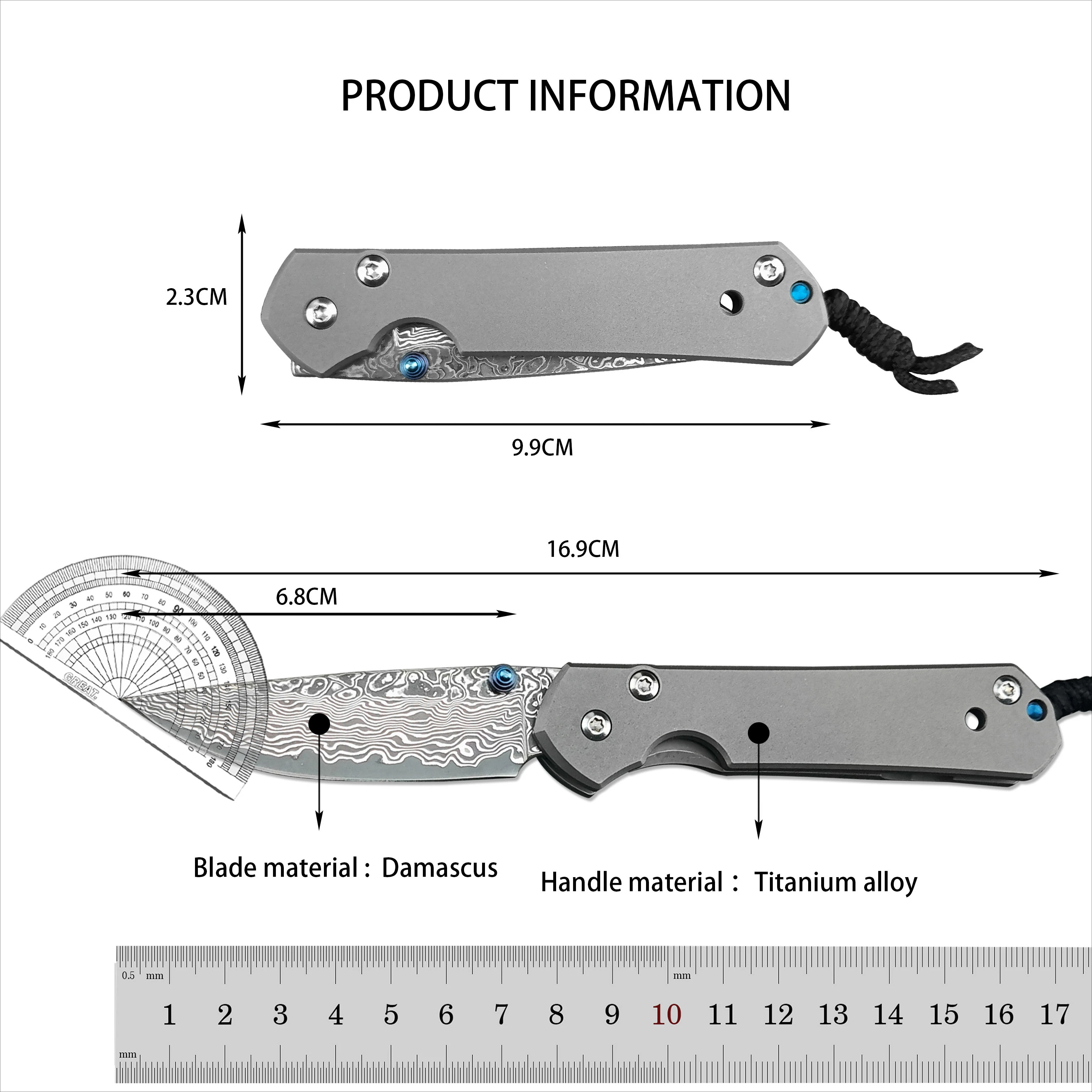 Folding Pocket Knife Damascus Steel Blade TC4 Titanium Alloy Hunting Self-defense Durable Portable Camping EDC Outdoor Tools images - 6