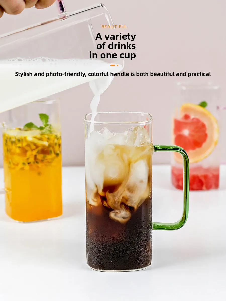 

Высококачественная квадратная стеклянная кружка для женщин с ручкой, прозрачная, термостойкая, для молока и чая, офисная посуда