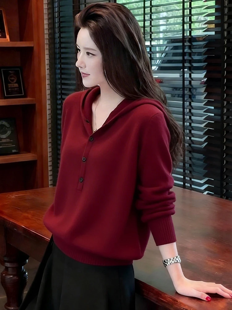 

Trendy Long Sve Hoodie Knitted Women's Top Casual Versatile Overhead Spring Autumn New Design Comfortable Breathable