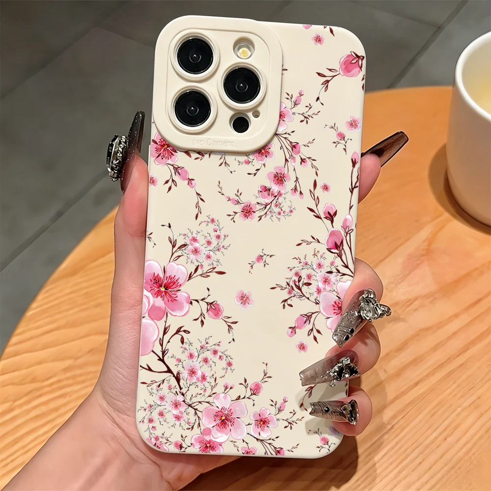 Soft Phone Cases For Samsung Galaxy S26 S24 S25 Plus S23 S21 S22 Note 20 Ultra A56 A36 A54 A55 A35 Peach Flower Aesthetics Cover