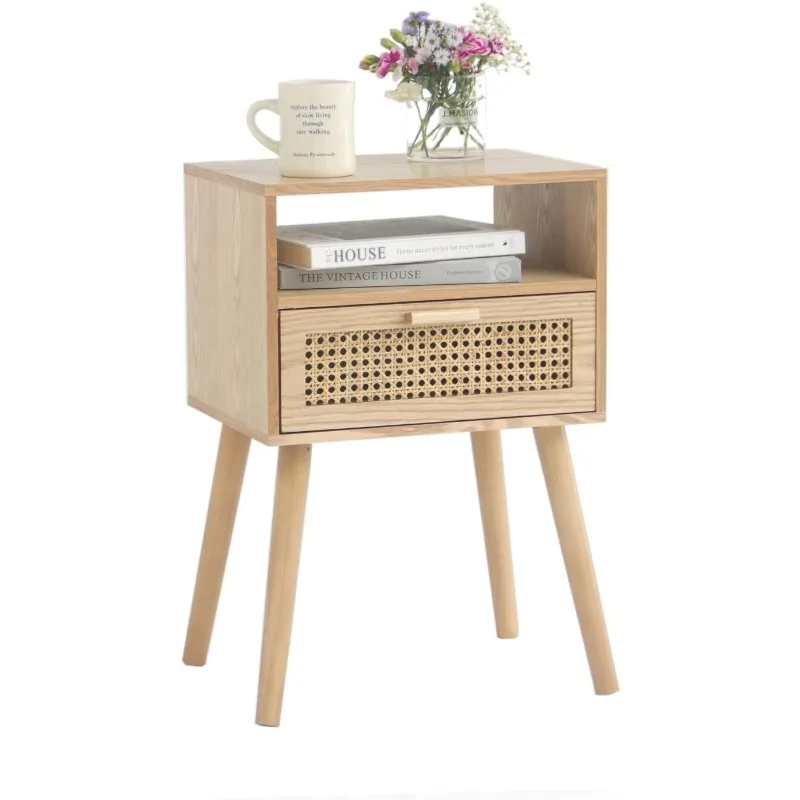 

MaxSmeo Modern Nightstand Rattan Side End Table with Storage, for Living Room, Bedroom and Small Spaces