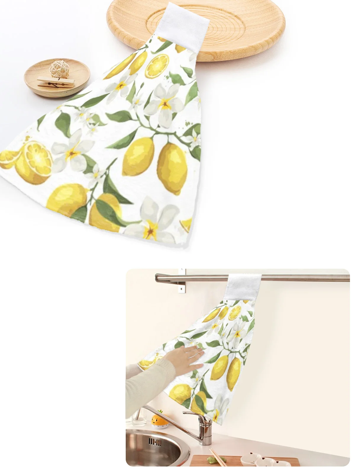 Summer Pattern With Lemon Branch Hand Towels For Bathroom Absorbent Microfiber Kitchen Towel Tableware Cleaning Towel